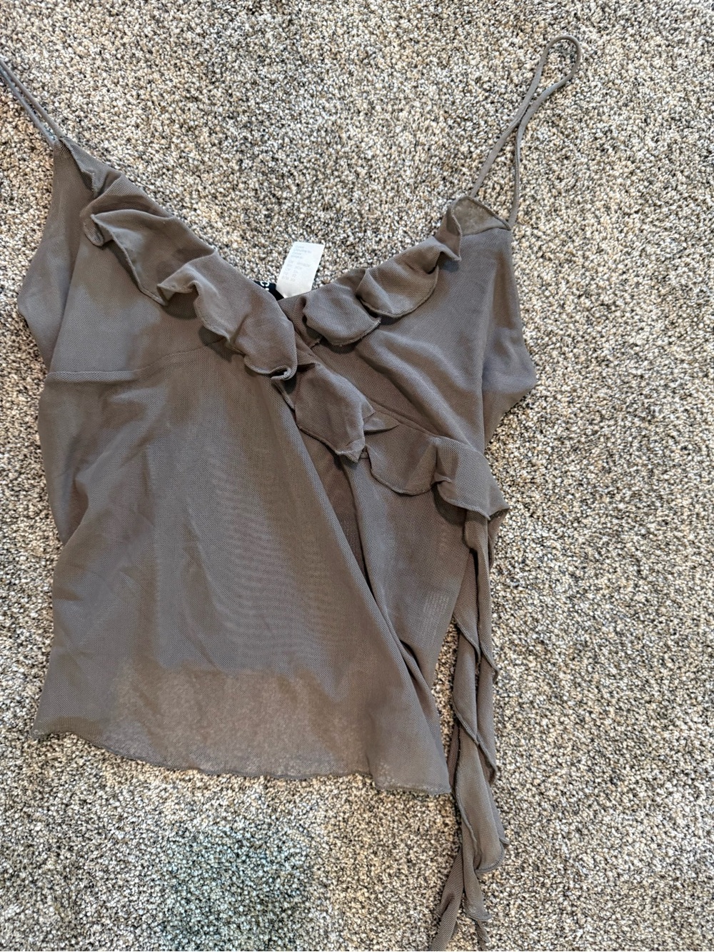 H&M Divided Ruffle Mesh Cami Top - Size XS - Taupe / Brown 🤎